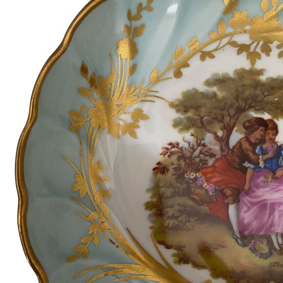 Vtg Limoges Signed Hand Painted Scene Footed Pedestal Candy Dish Courting Couple - Picture 5 of 16